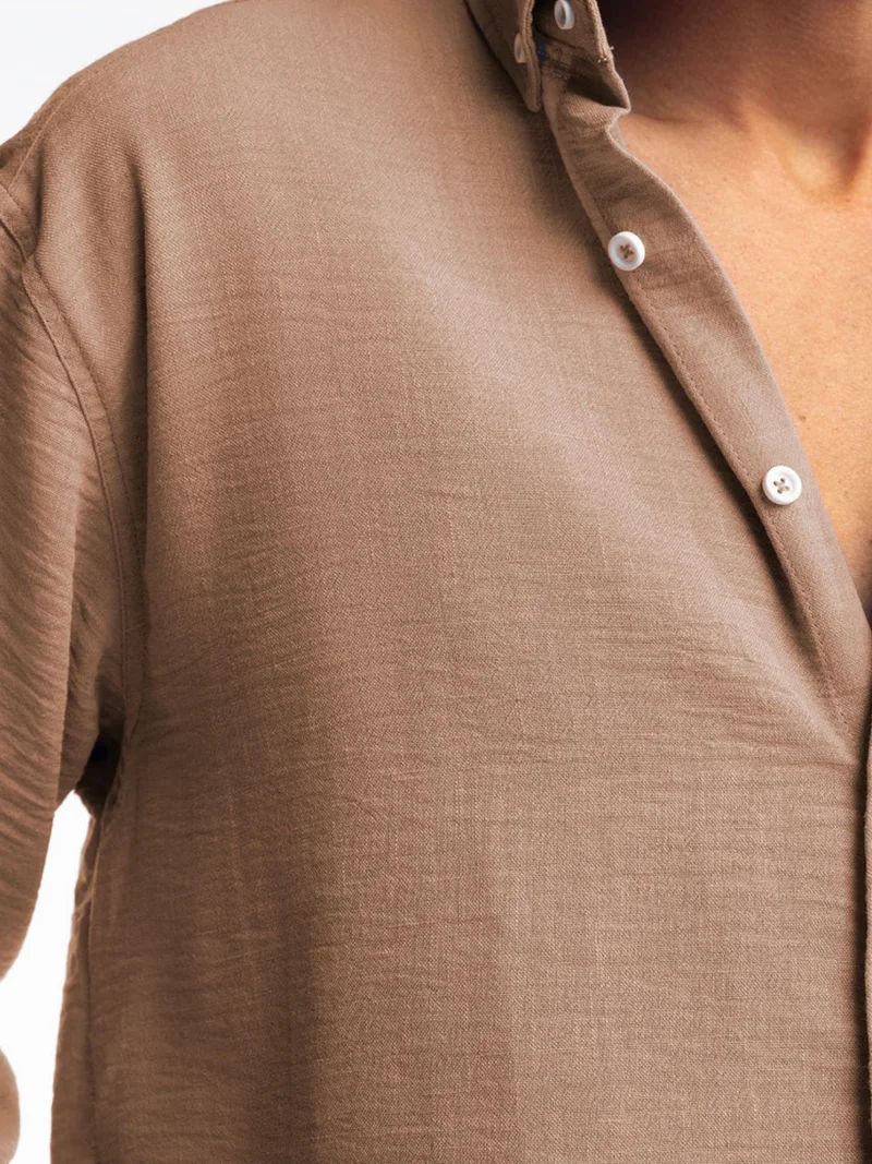 Giesto Tan Natural GIESTO Oversized Button-Up Long Sleeve Shirt for Men | Best Price UAE